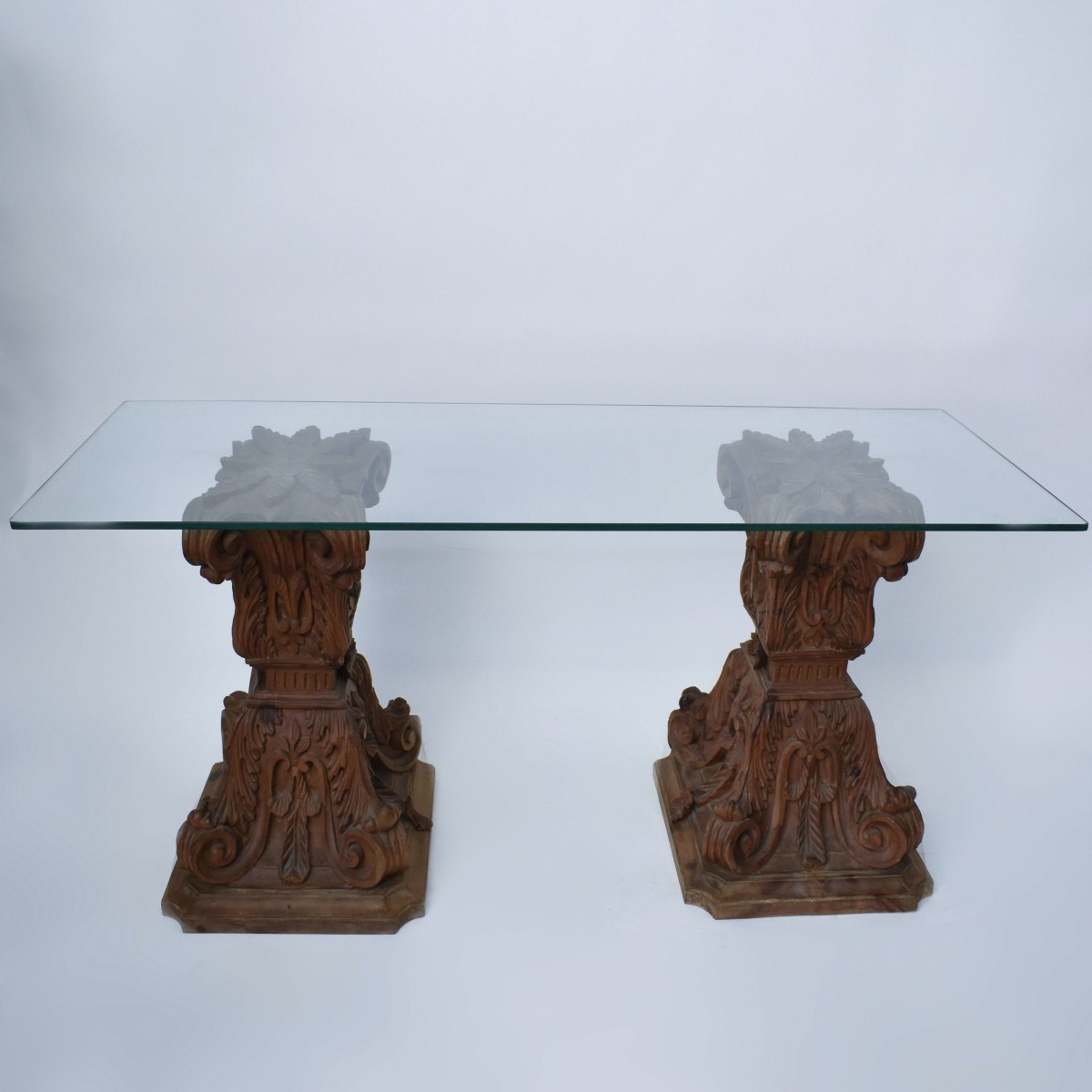 Vintage Carved Wood and Glass Console Table