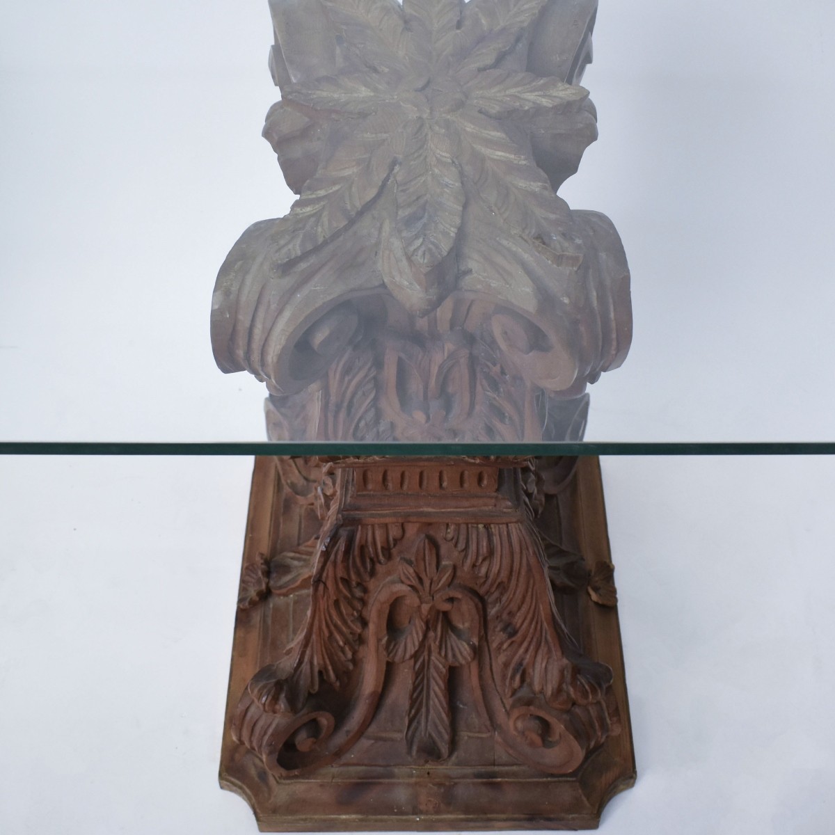 Vintage Carved Wood and Glass Console Table
