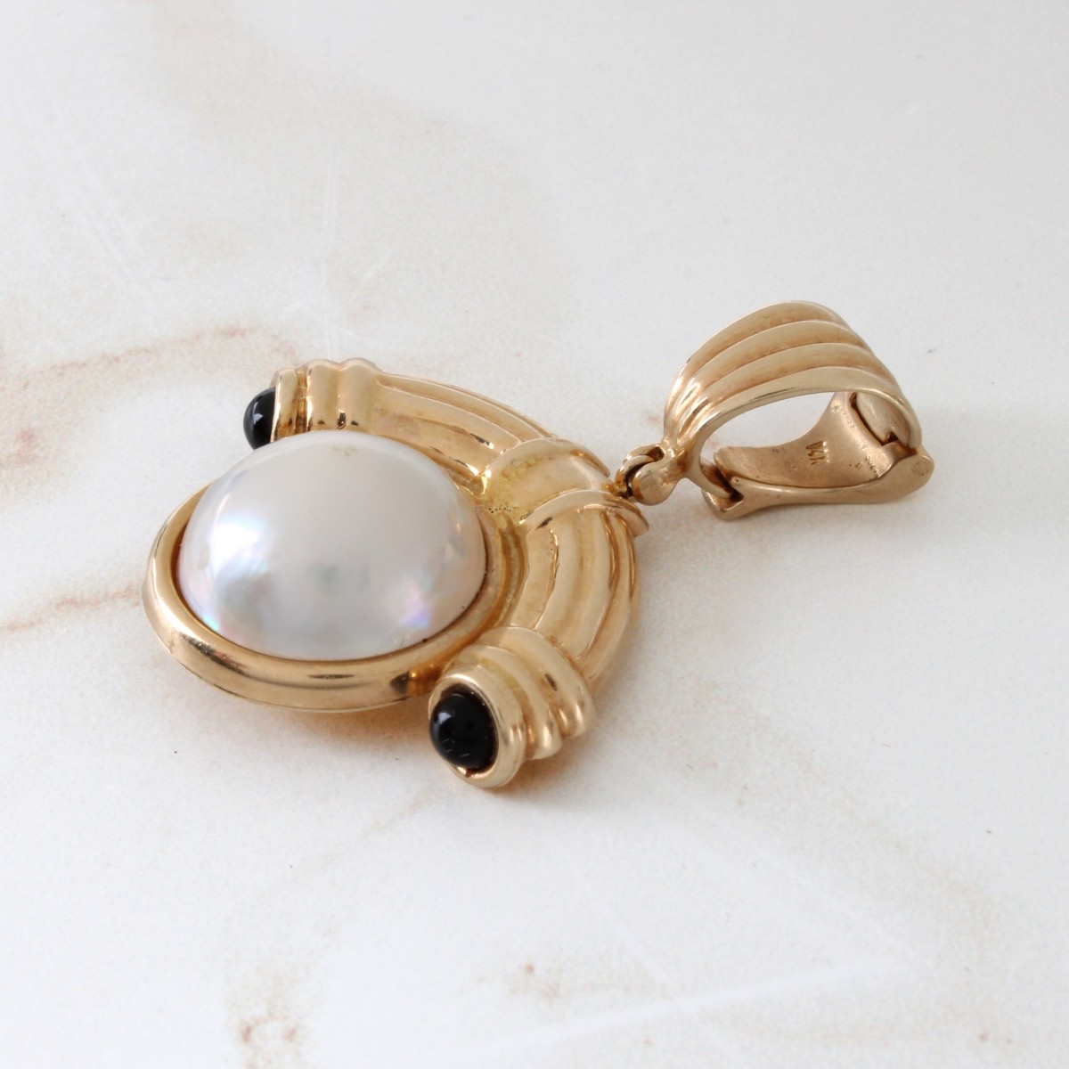Pearl, Onyx and 14K Pendant
