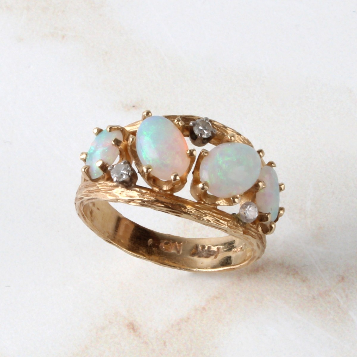 Opal, Diamond and 14K Ring