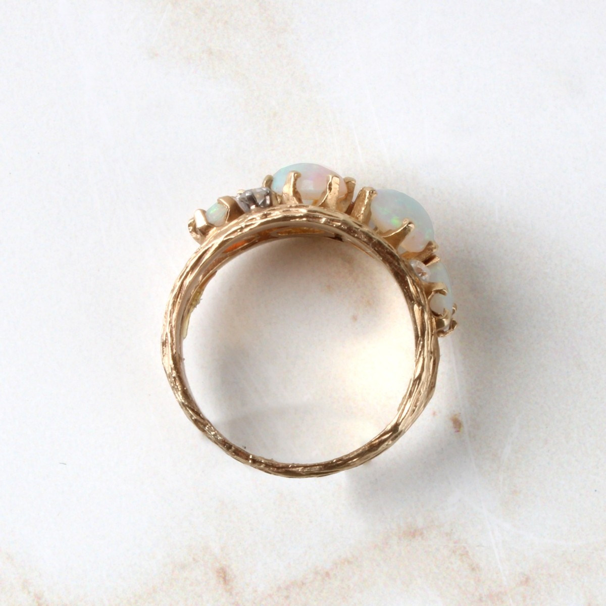 Opal, Diamond and 14K Ring