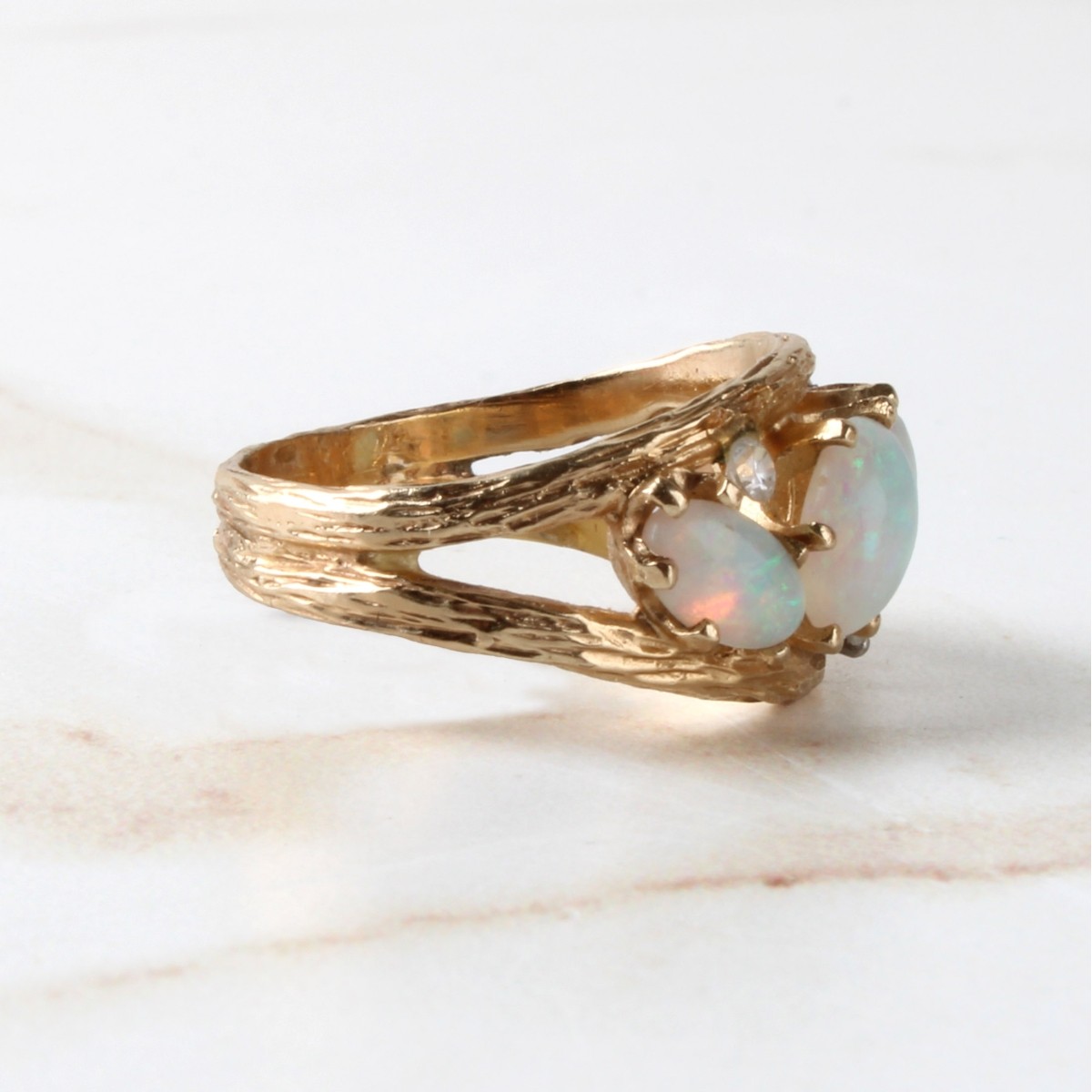 Opal, Diamond and 14K Ring