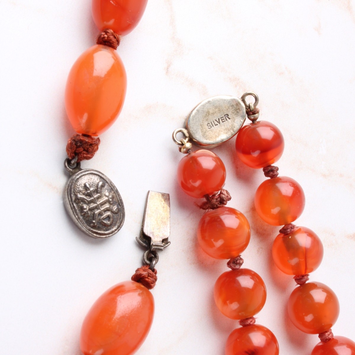Chinese Carnelian and Silver Necklaces