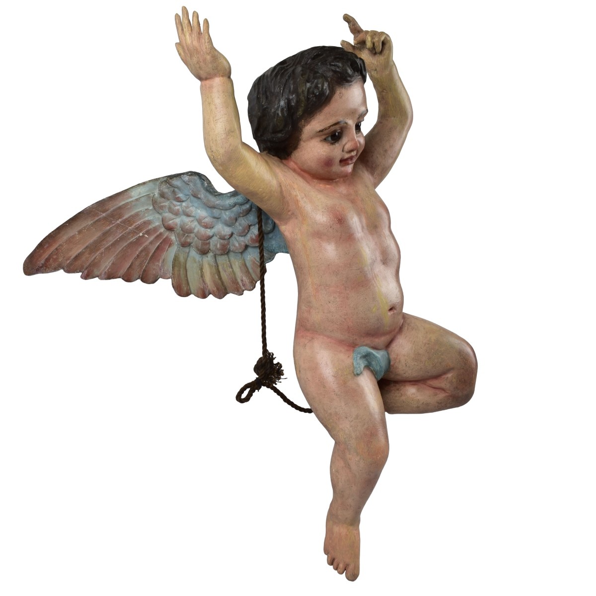 19th/20th C Carved and Painted Wood Cherub