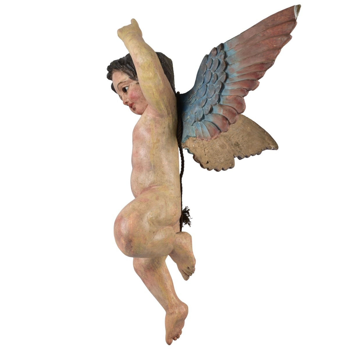 19th/20th C Carved and Painted Wood Cherub