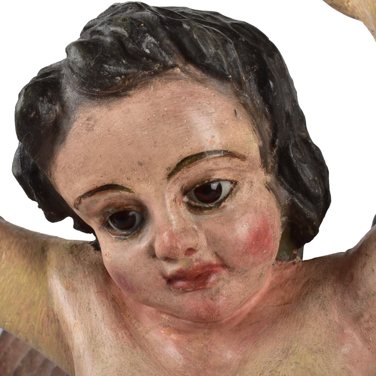 19th/20th C Carved and Painted Wood Cherub