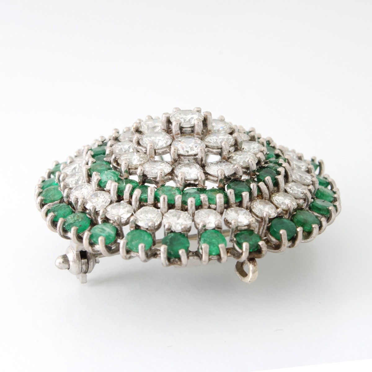 Diamond, Emerald, 18K Pendant/Brooch