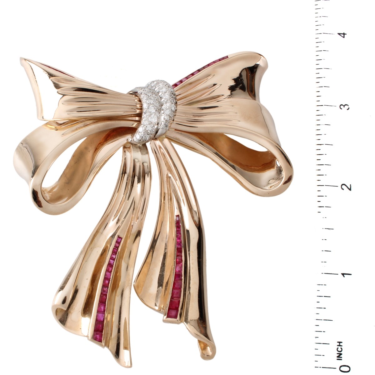 Ruby, Diamond and 14K Brooch