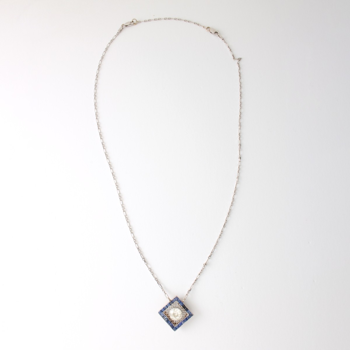 Deco Diamond, Sapphire & 14K Necklace