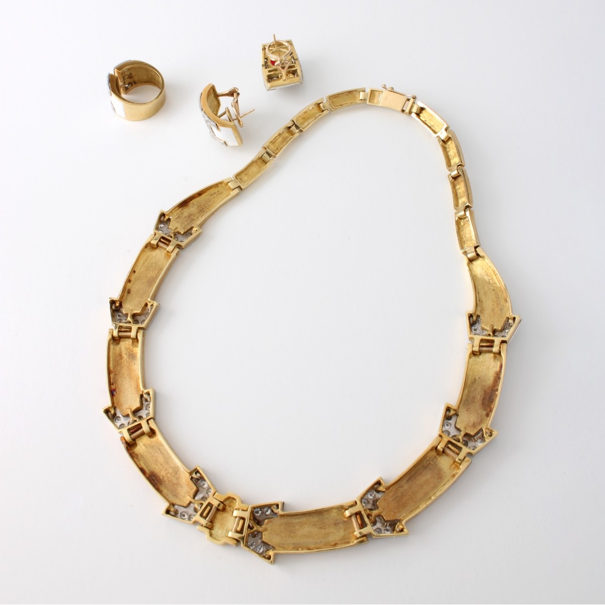 Diamond, Enamel and 18K Jewelry Suite