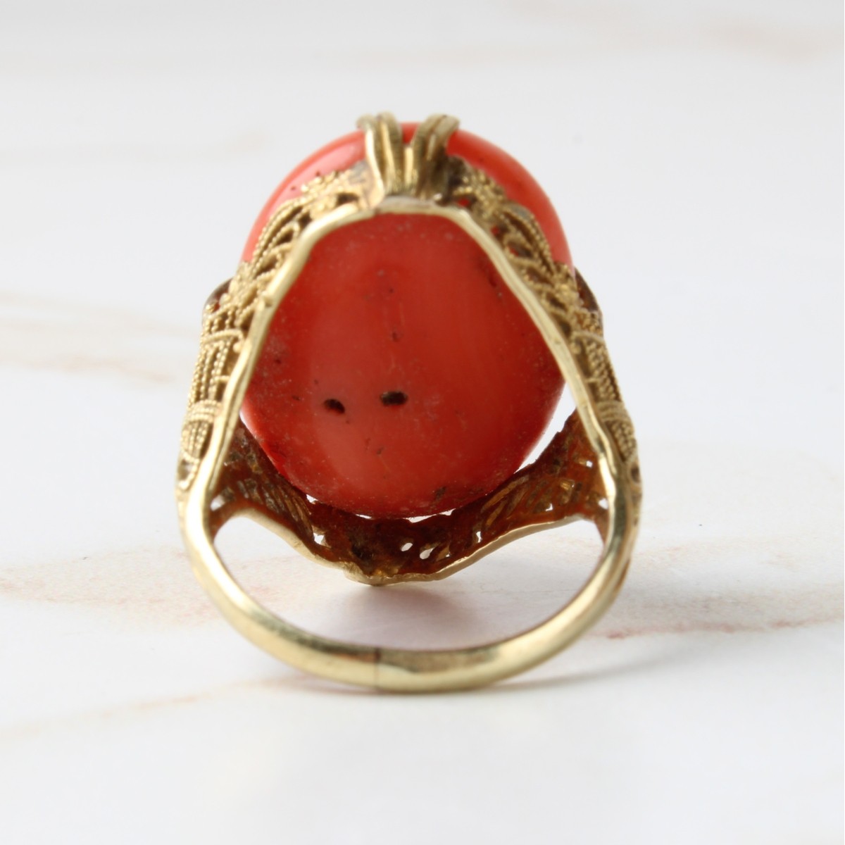 Deco Red Coral and 14K Ring