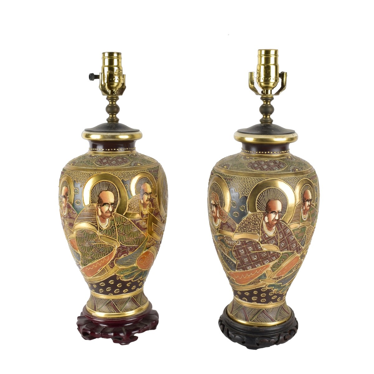 Pair of Antique Japanese Satsuma Lamps
