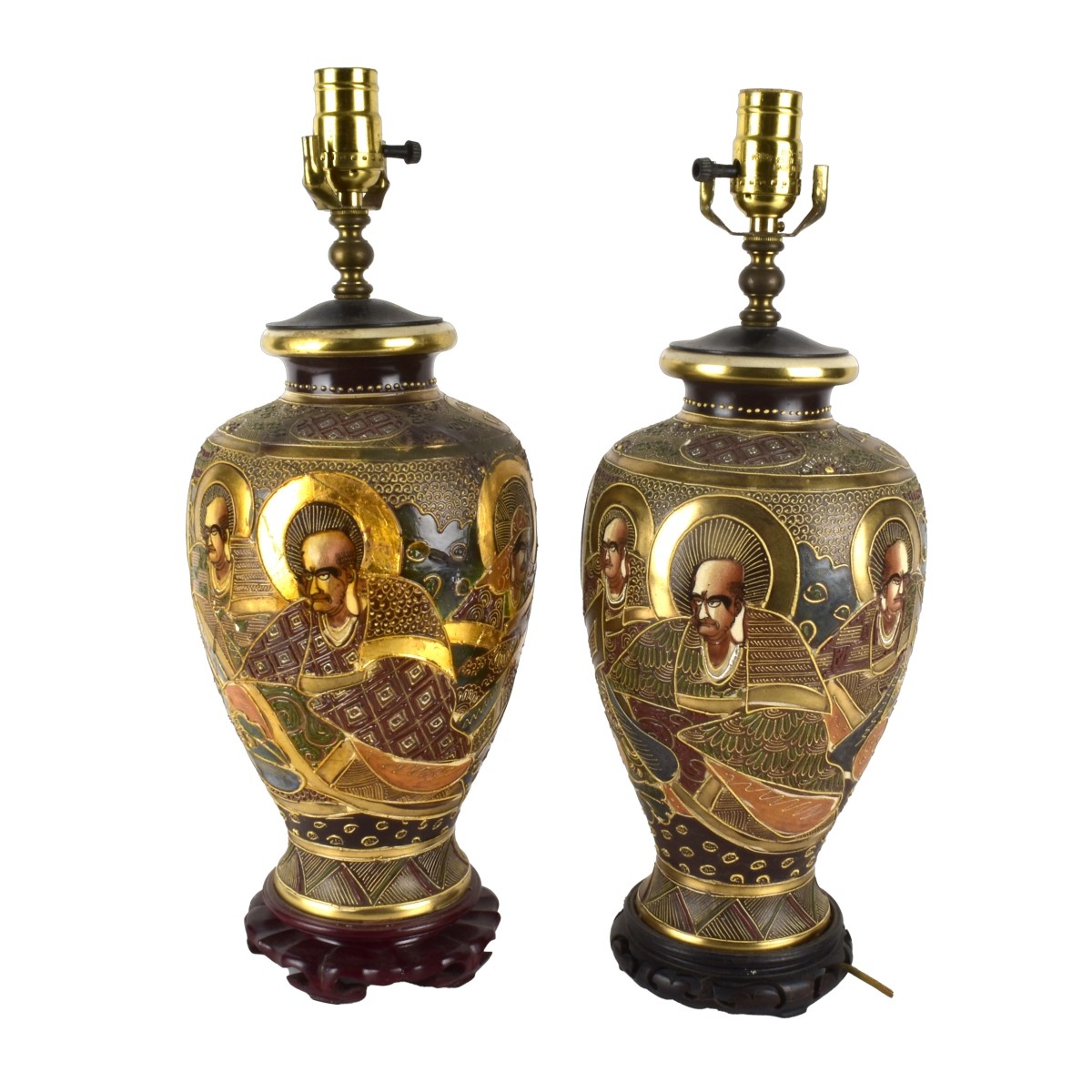 Pair of Antique Japanese Satsuma Lamps