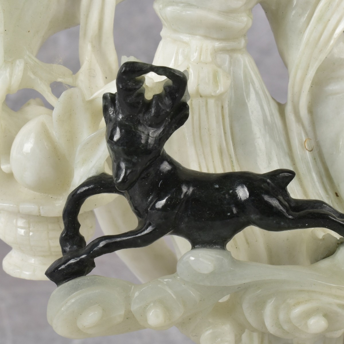 Chinese Carved Jade Guanyin on Wooden Base.