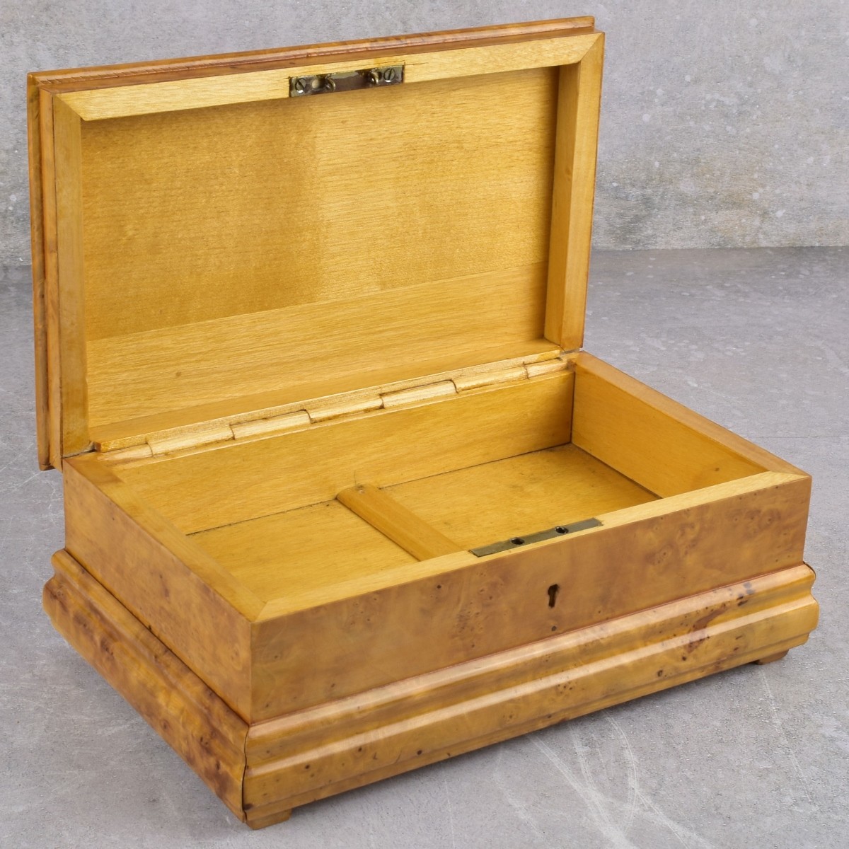 Burl Wood Hinged Boxes with Secret Drawers