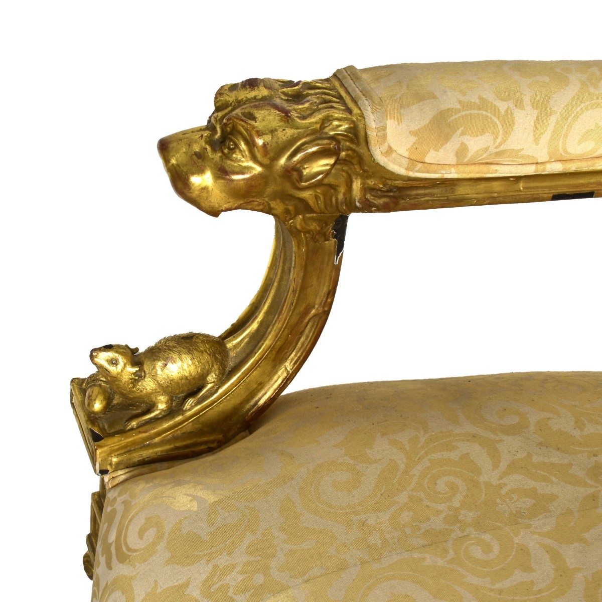 Antique Gilt Wood Figural Carved Arm Chair