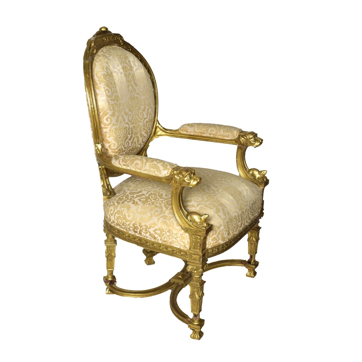 Antique Gilt Wood Figural Carved Arm Chair