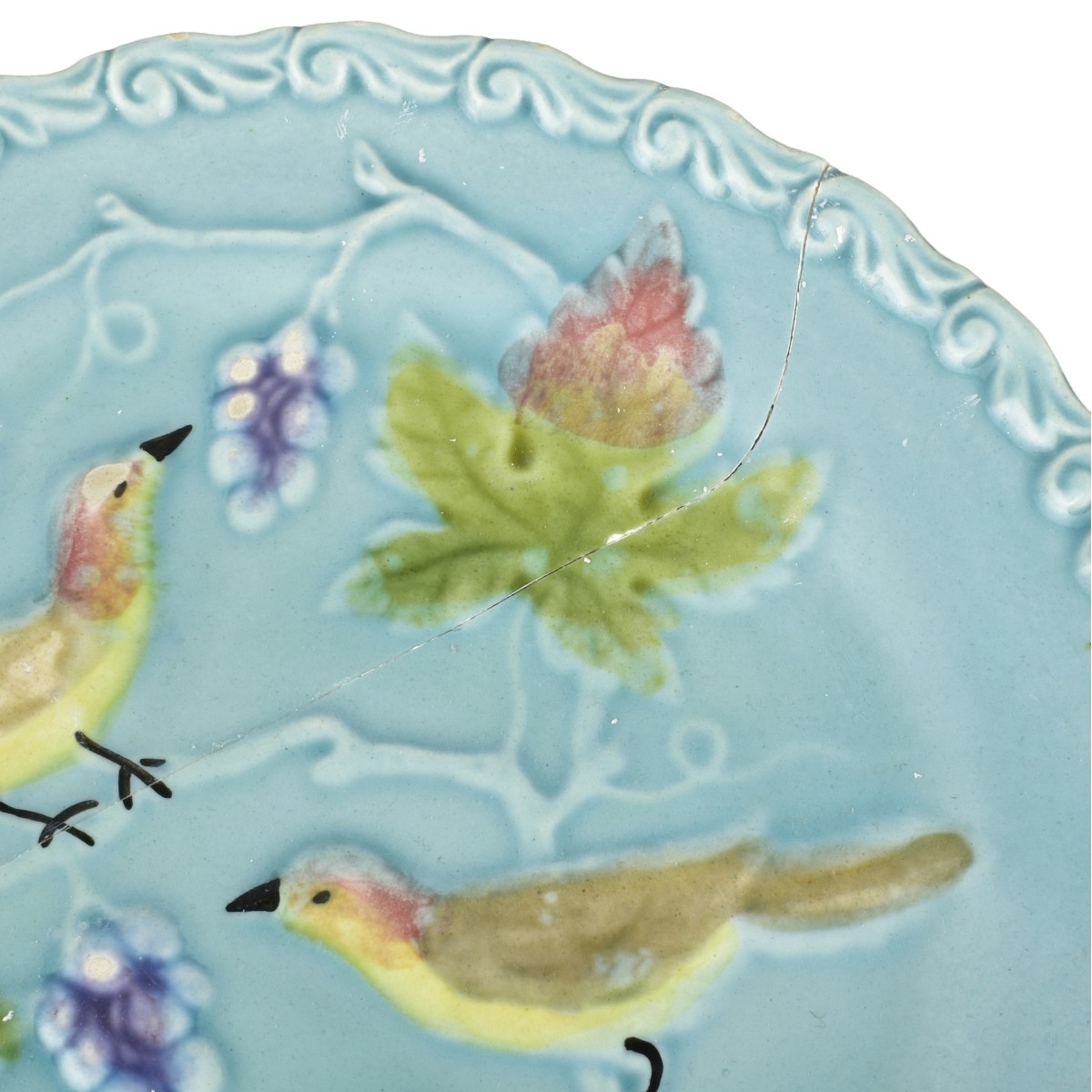 German Majolica Turquoise Bird Plates