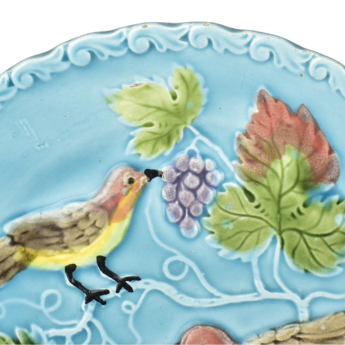 German Majolica Turquoise Bird Plates