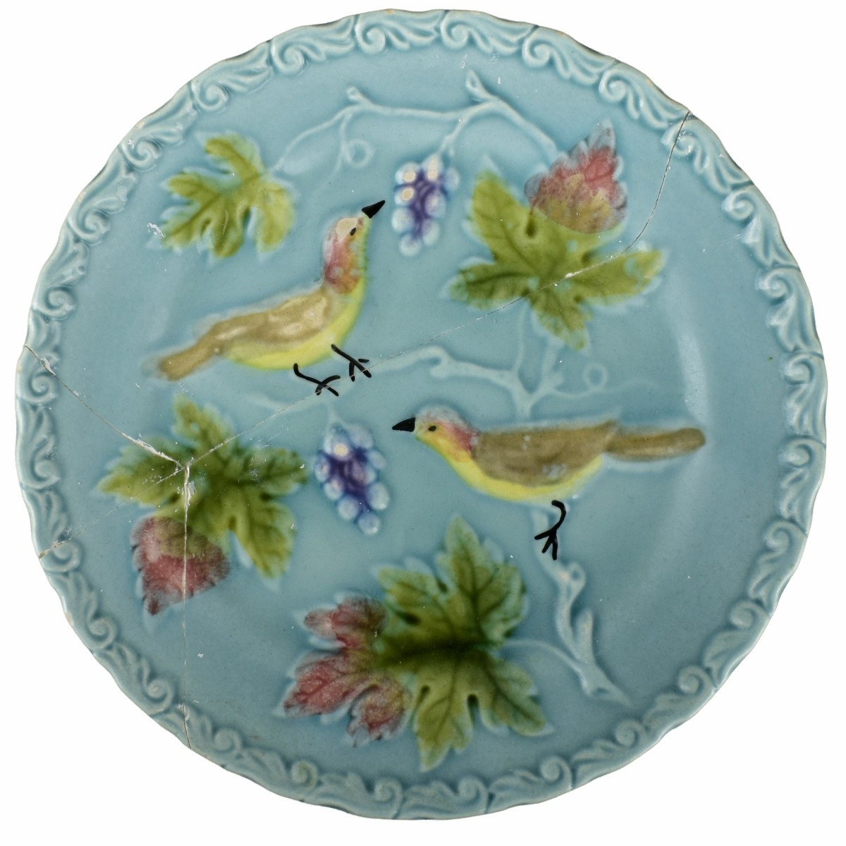 German Majolica Turquoise Bird Plates