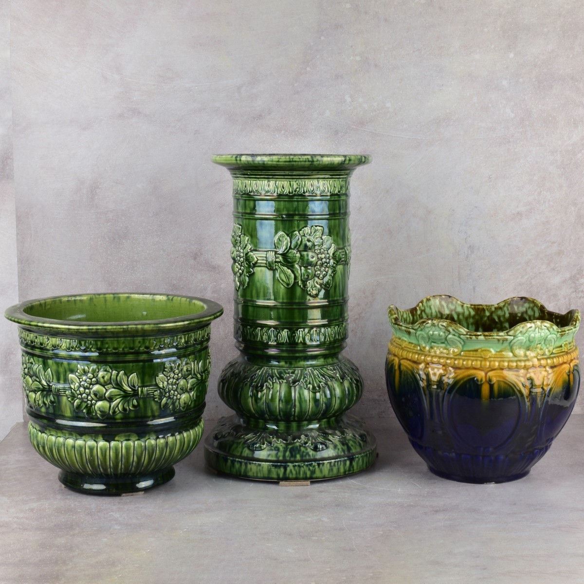 Majolica Pedestal and Jardinieres