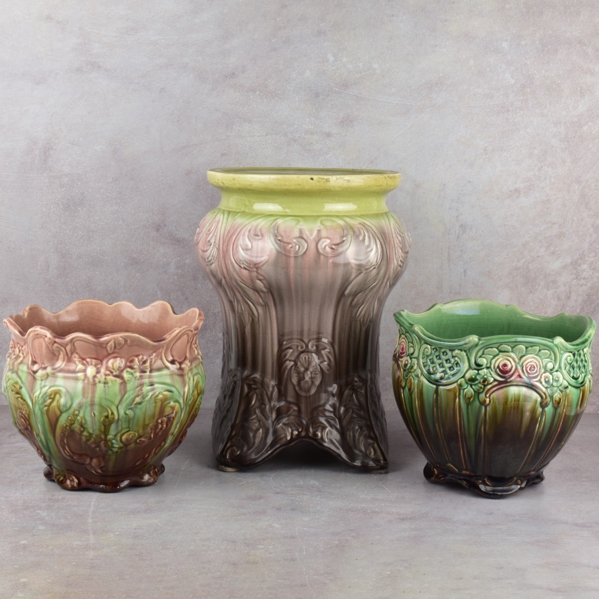 Majolica Pedestal and Jardinieres