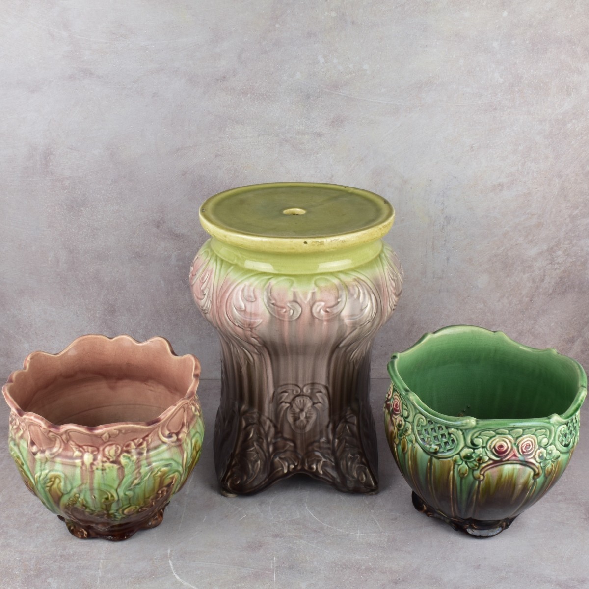 Majolica Pedestal and Jardinieres