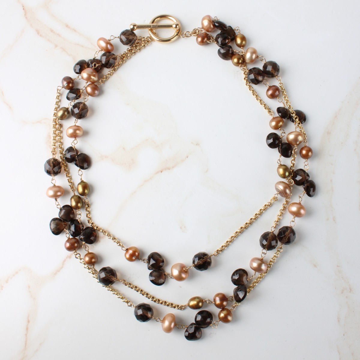 Quartz, Pearl and 14K Necklace