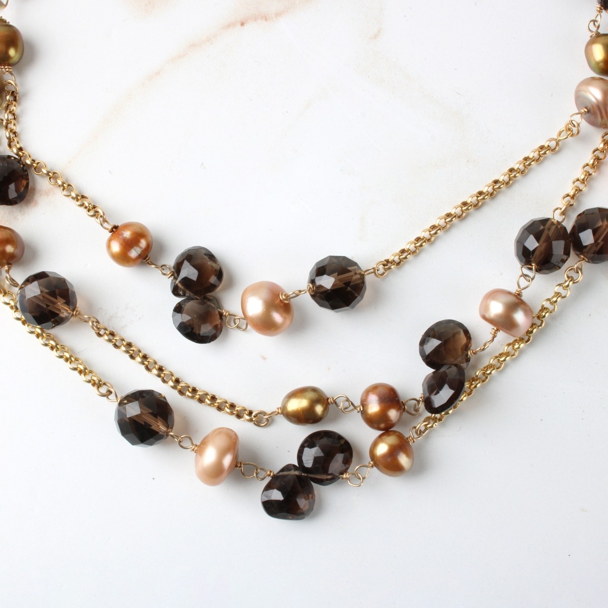 Quartz, Pearl and 14K Necklace