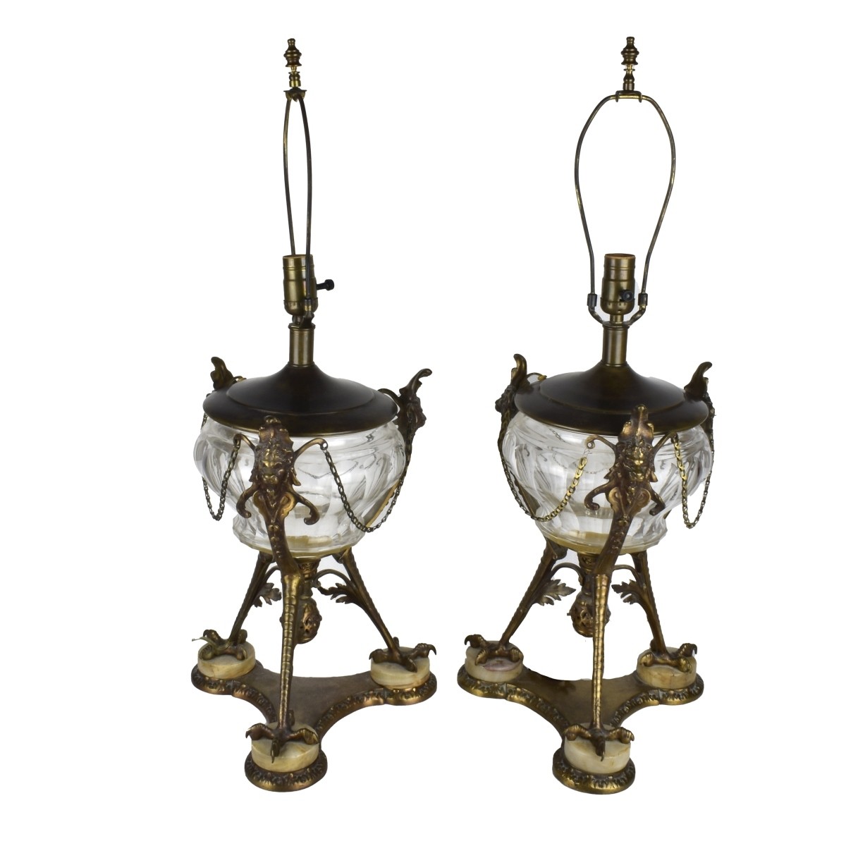 French Crystal and Bronze Lamps