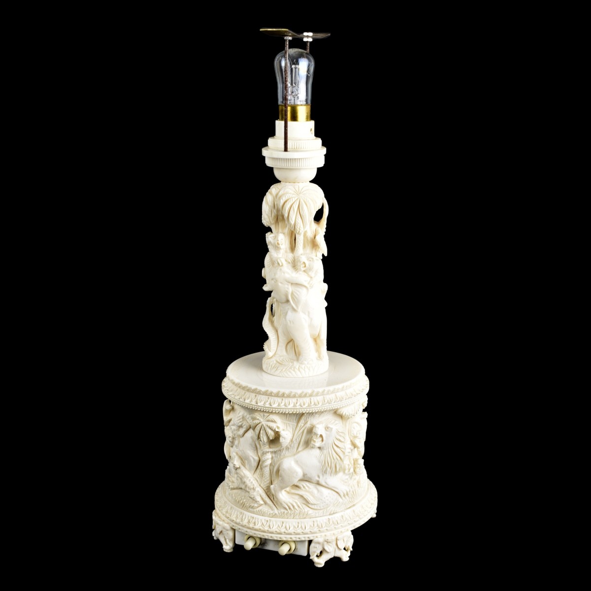 Indian Carved Figural Lamp