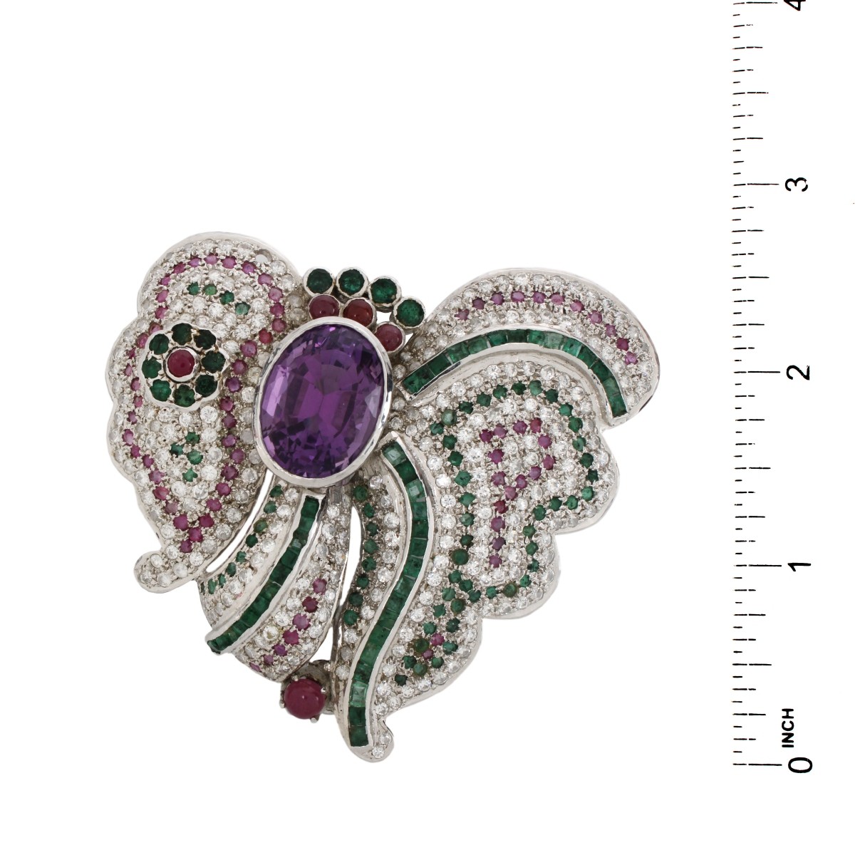 Gemstone and Silver Brooch