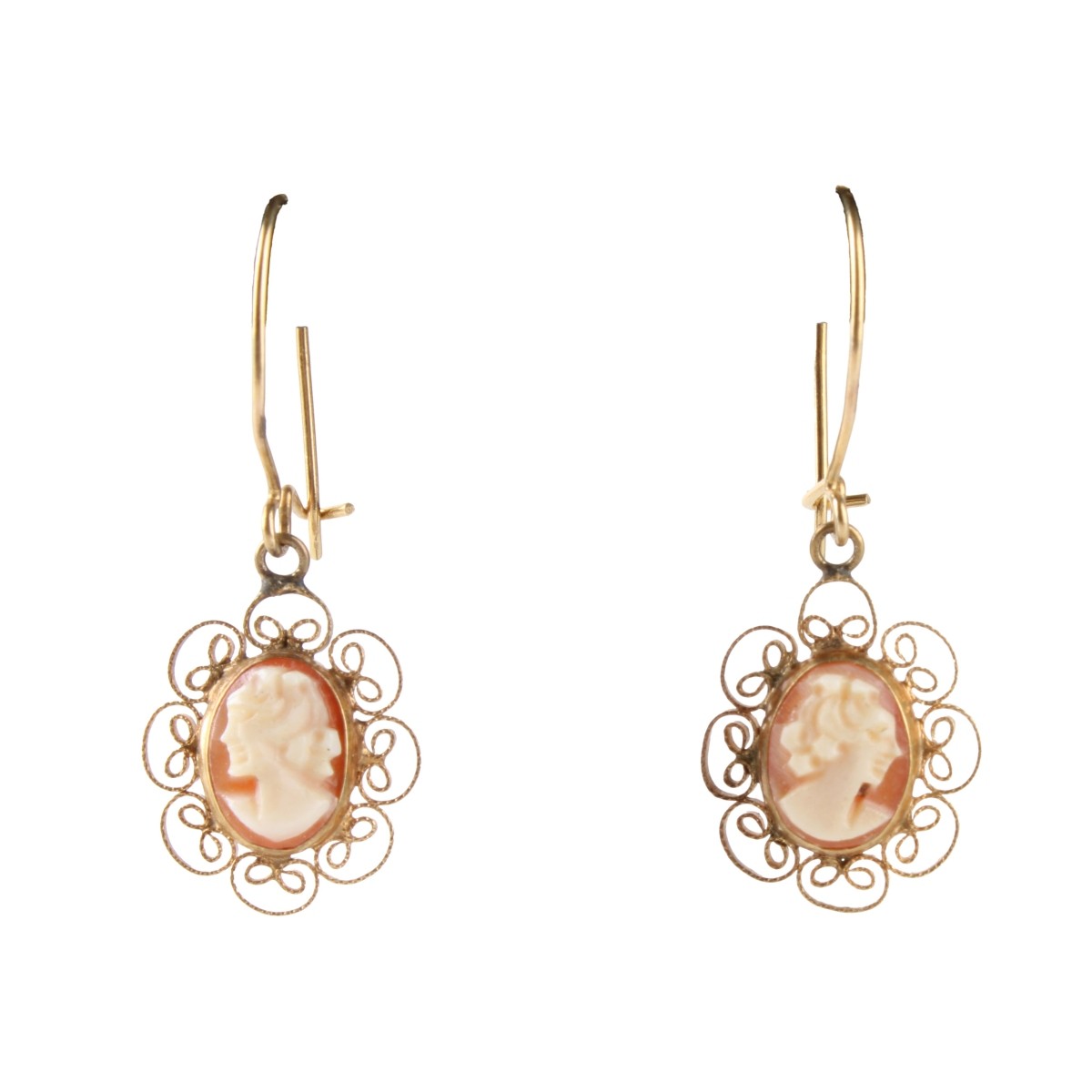 Vintage Pair of 14K Yellow Gold and Cameo