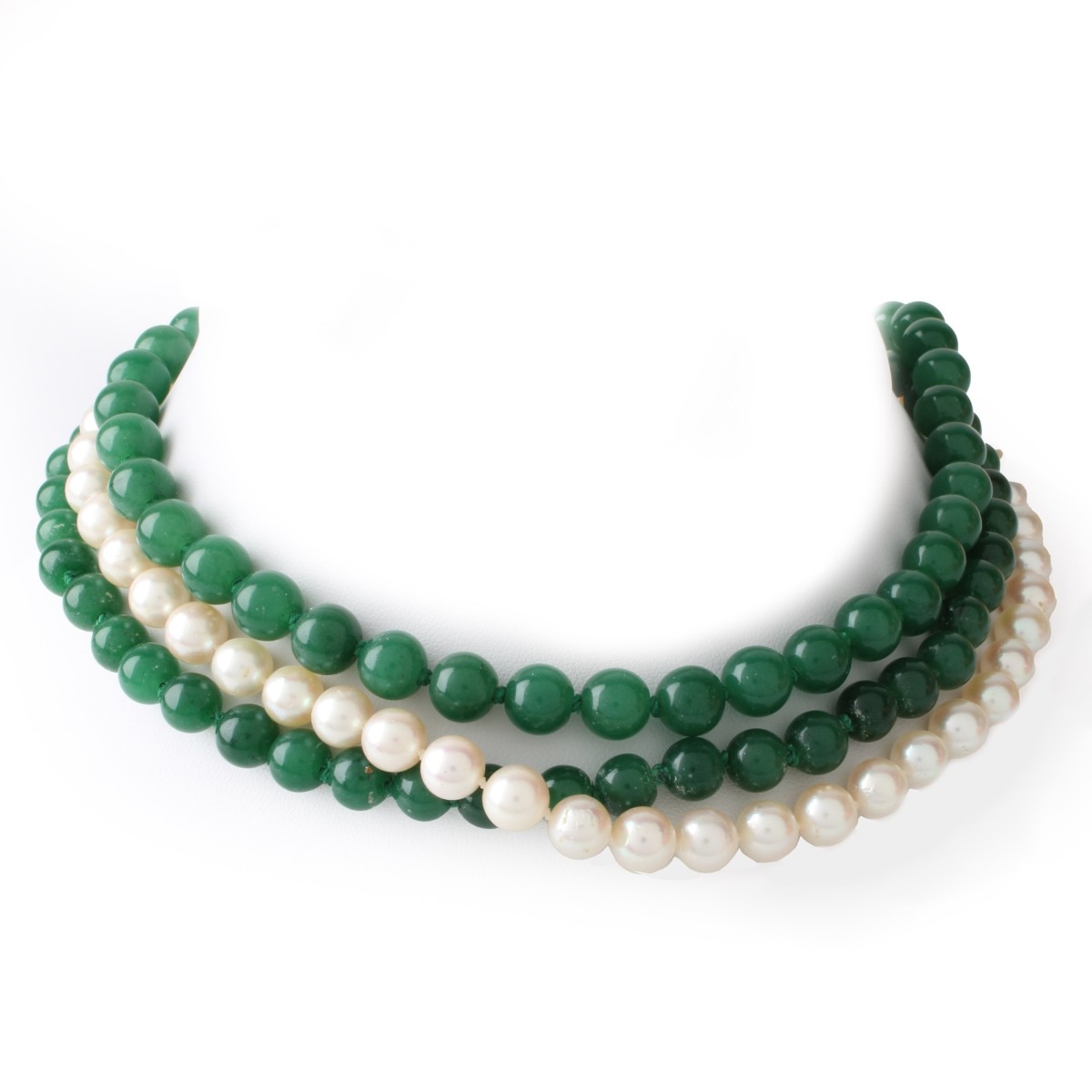 Chrysoprase, Pearl and Silver Necklace