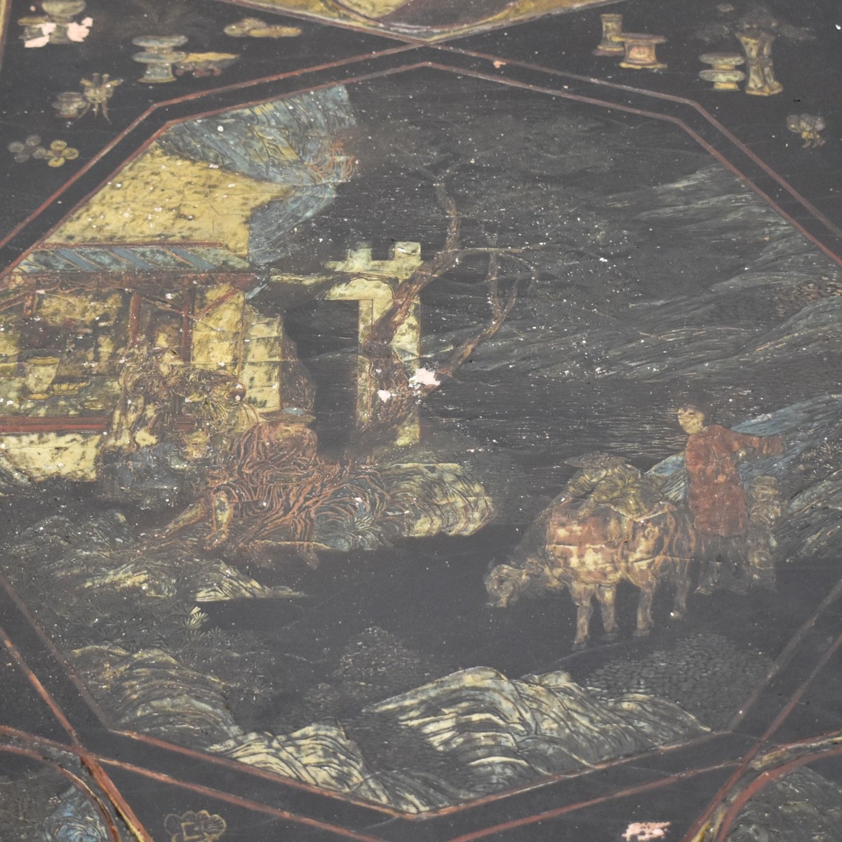 Vintage Painted Chinese Round Wood Table