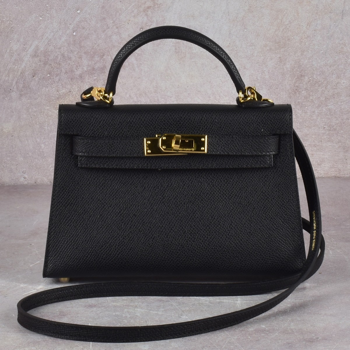 Replica Hermes Mini Black Leather Bag