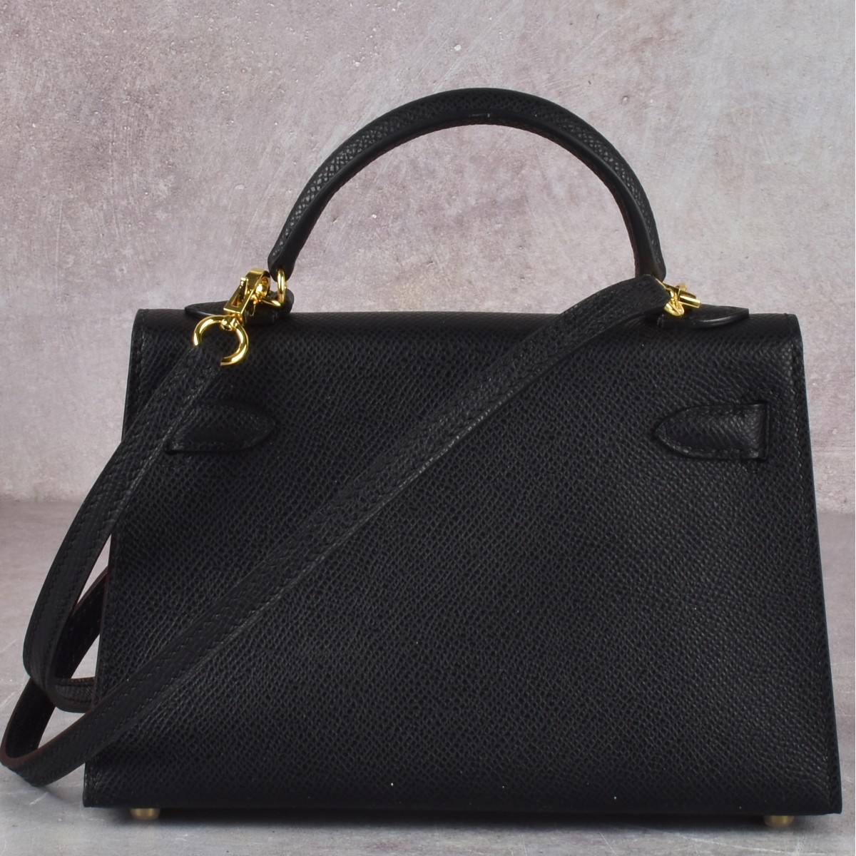 Replica Hermes Mini Black Leather Bag