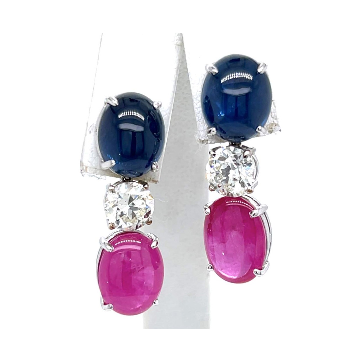 Sapphire, Diamond, Ruby and 18K Earrings