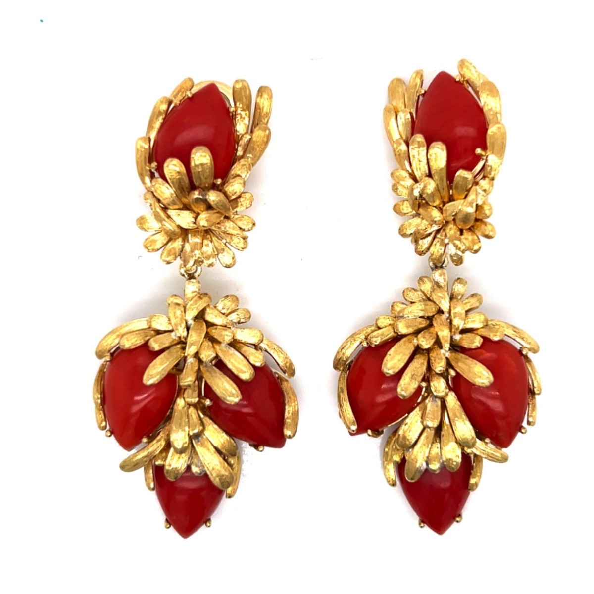 Red Coral and 18K Earrings