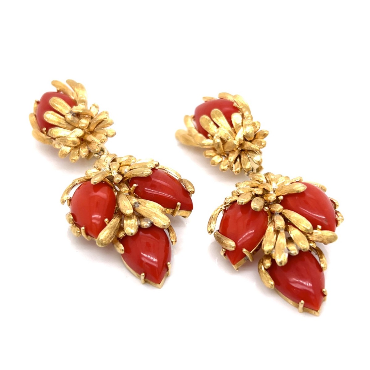Red Coral and 18K Earrings
