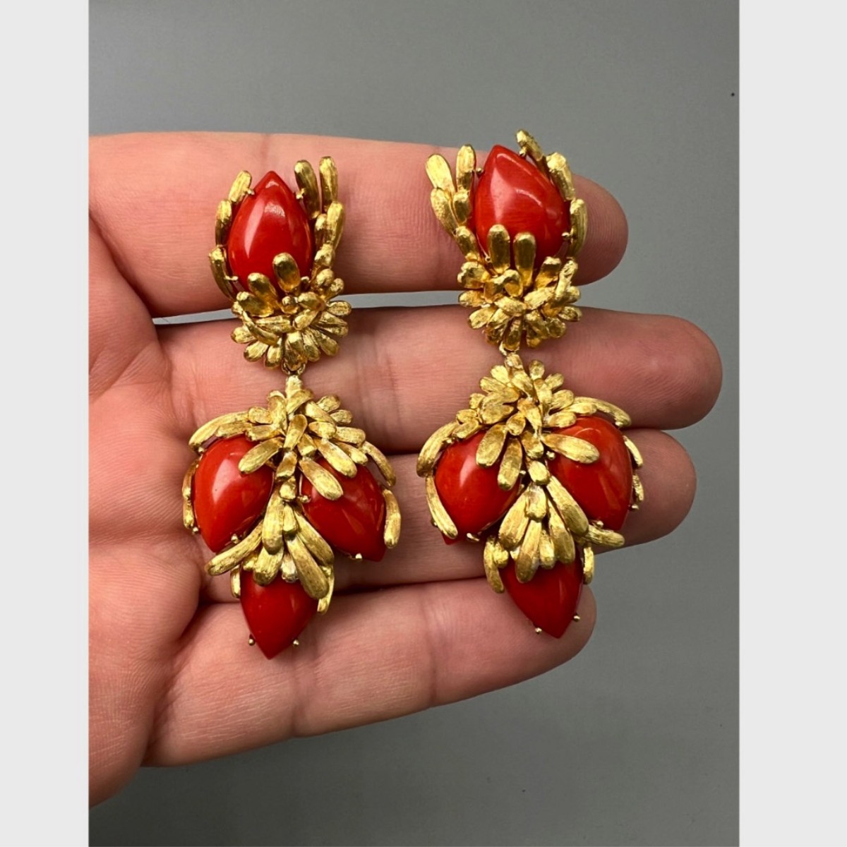 Red Coral and 18K Earrings