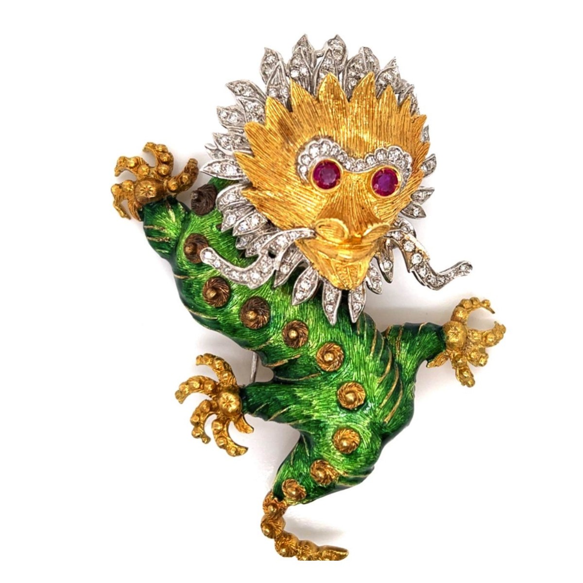 Gemstone and 18K Dragon Brooch