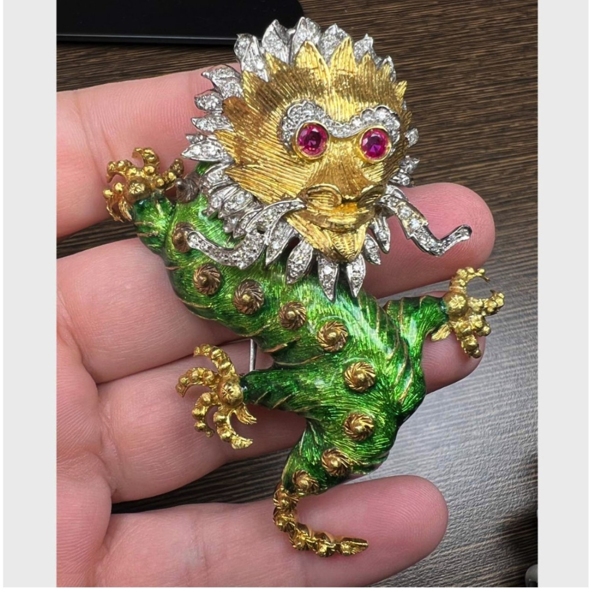 Gemstone and 18K Dragon Brooch