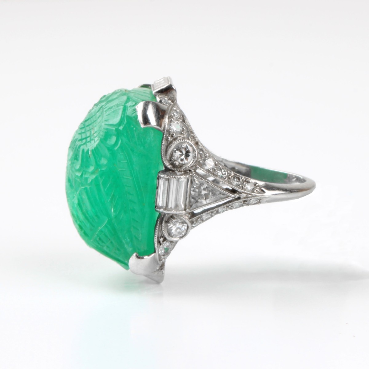 Deco Emerald, Diamond and Platinum Ring