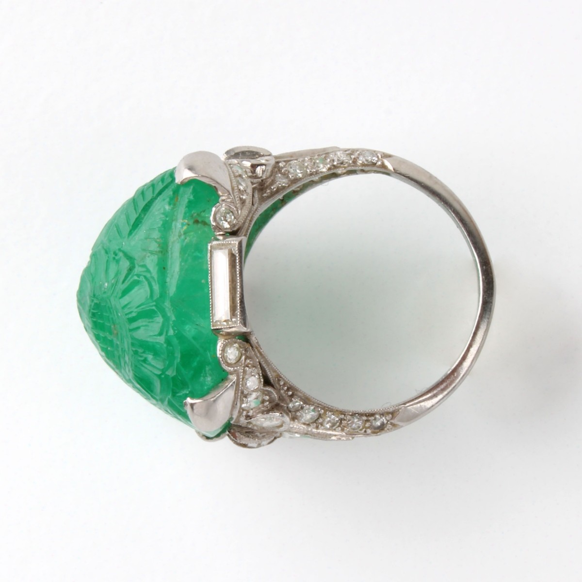 Deco Emerald, Diamond and Platinum Ring