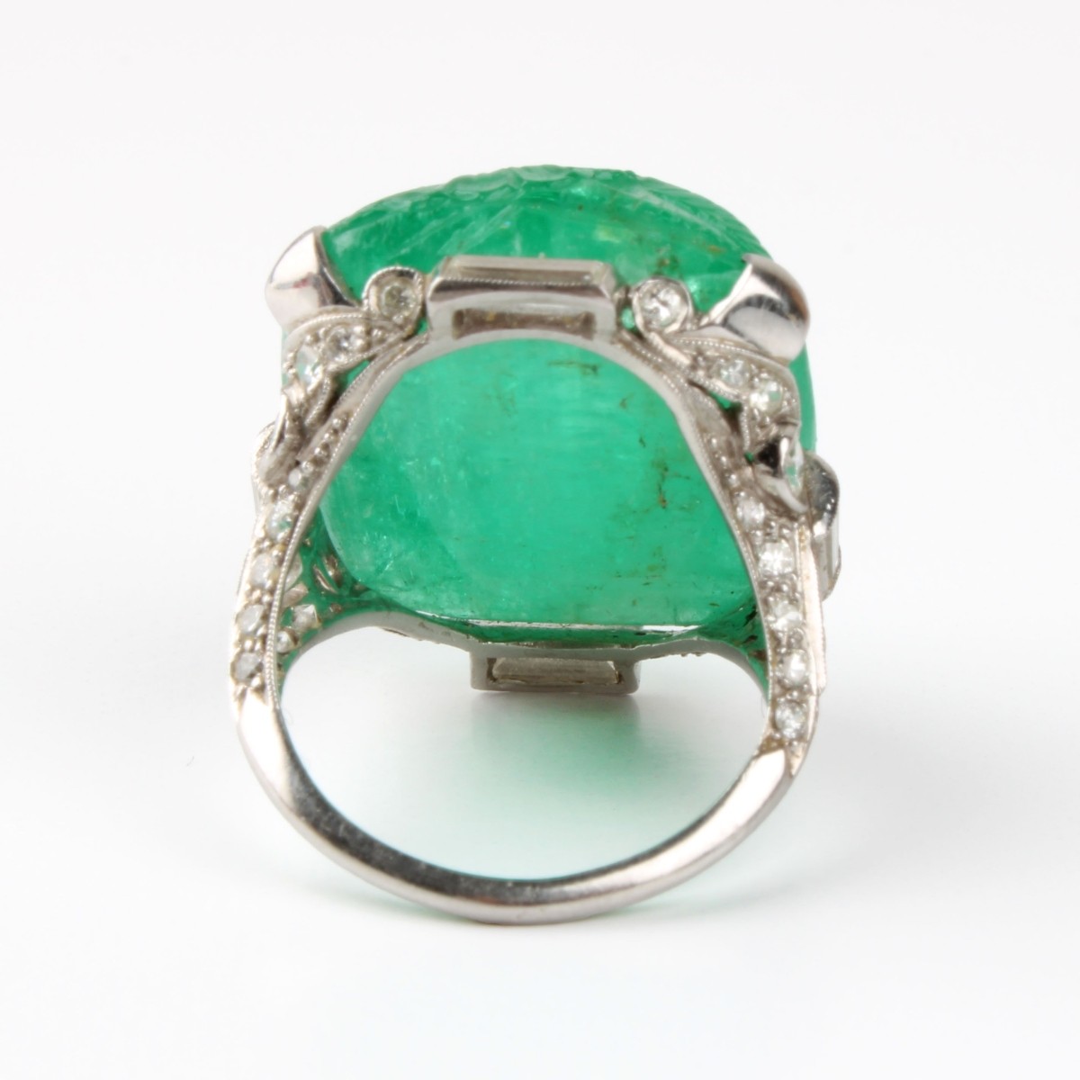 Deco Emerald, Diamond and Platinum Ring