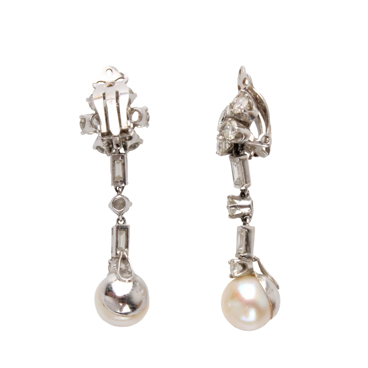 Diamond, Pearl and 14K Earrings