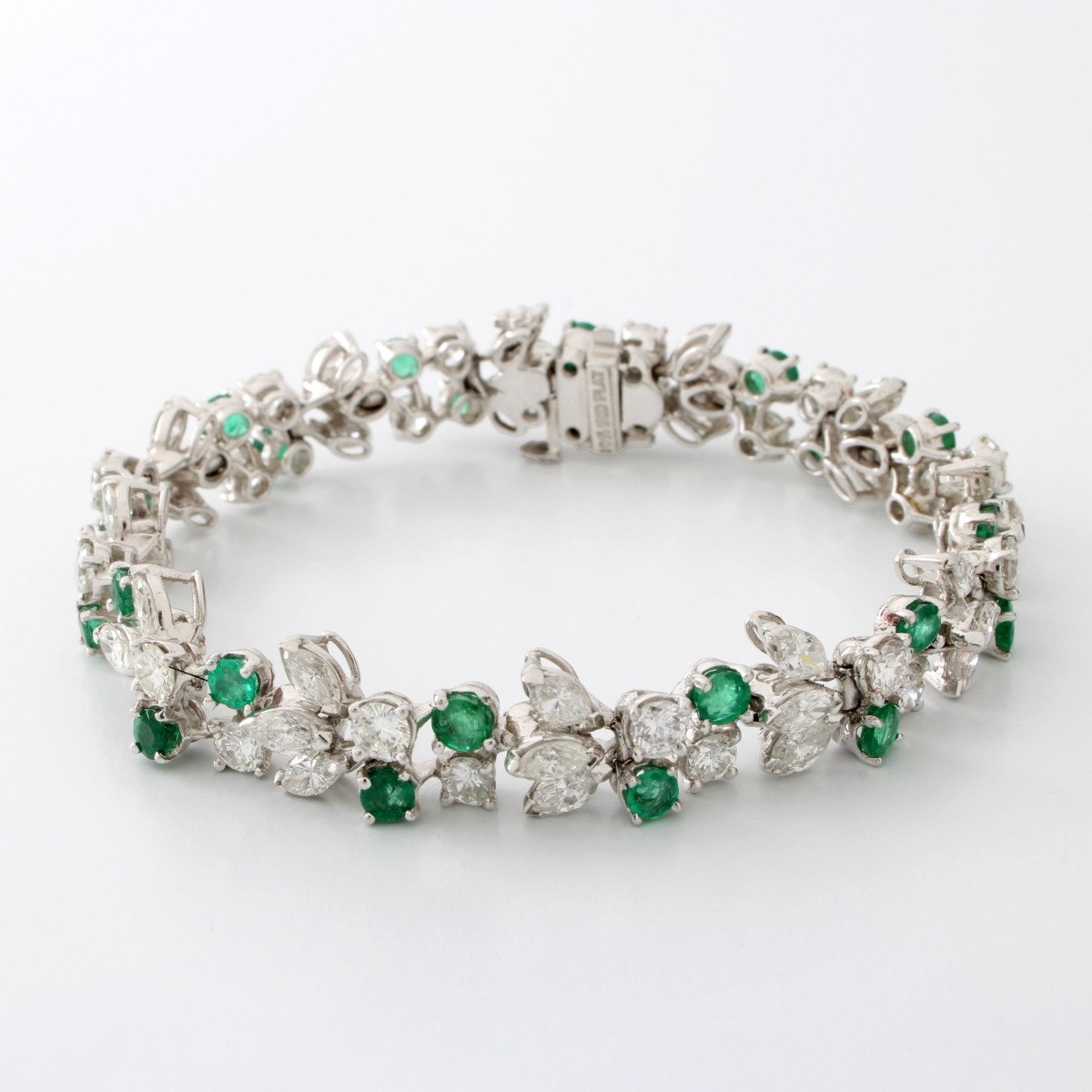 Diamond, Emerald and Platinum Bracelet