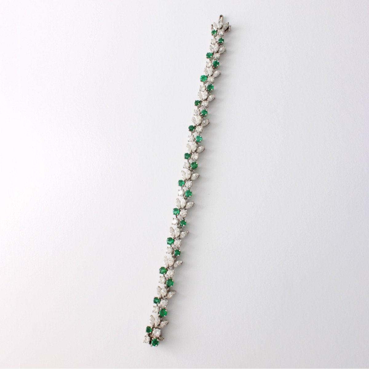 Diamond, Emerald and Platinum Bracelet
