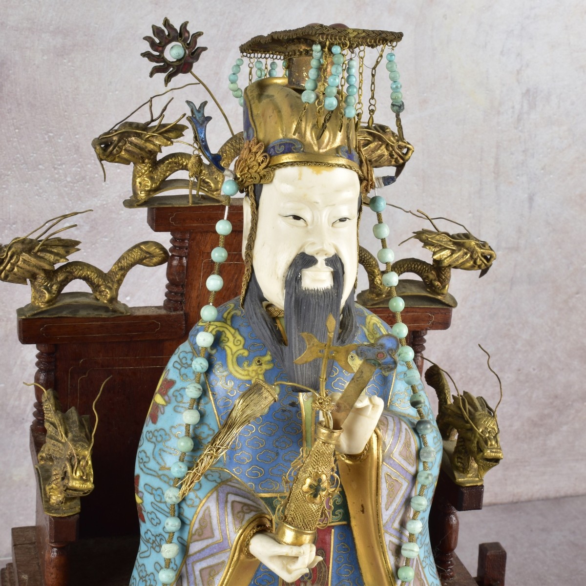 Chinese Carved Cloisonne Emperor